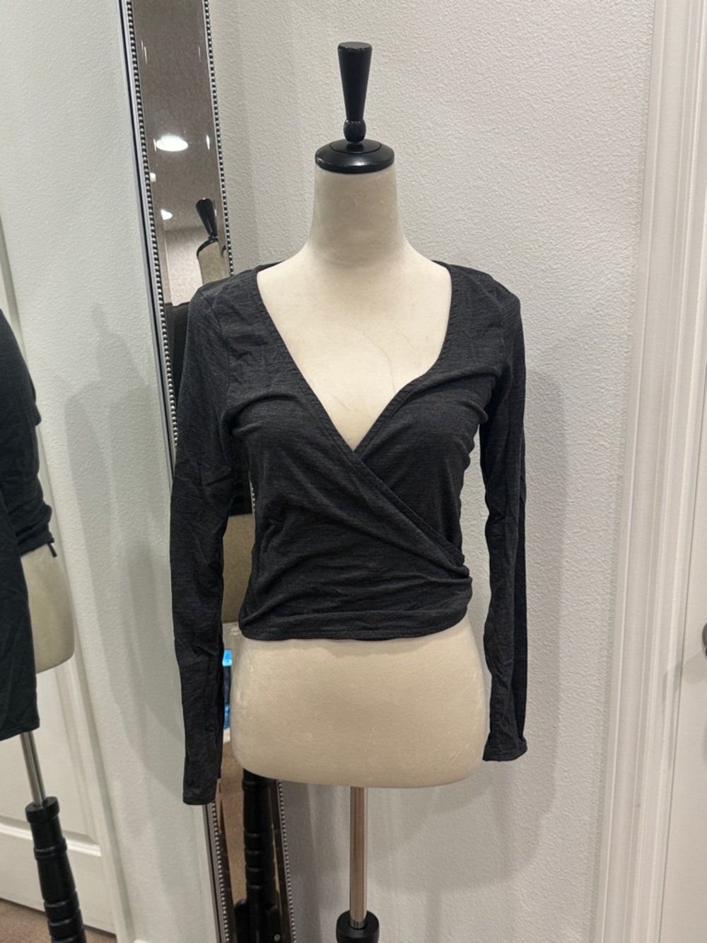 Outdoor Voices Grey Wrap V-Neck Long Sleeve Top